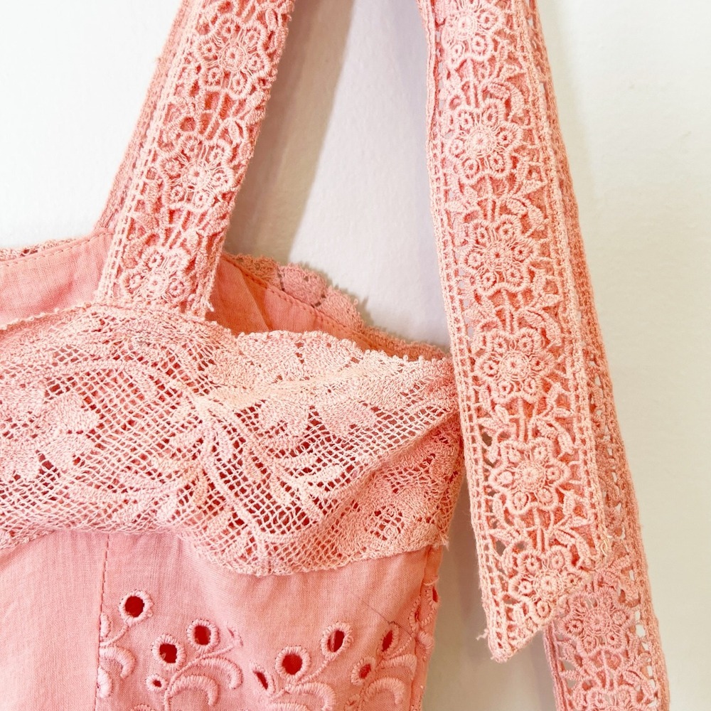 LoveShackFancy Ayala Dress in Peach Blossom Eyelet Midi Size 0 - Picture 9 of 14
